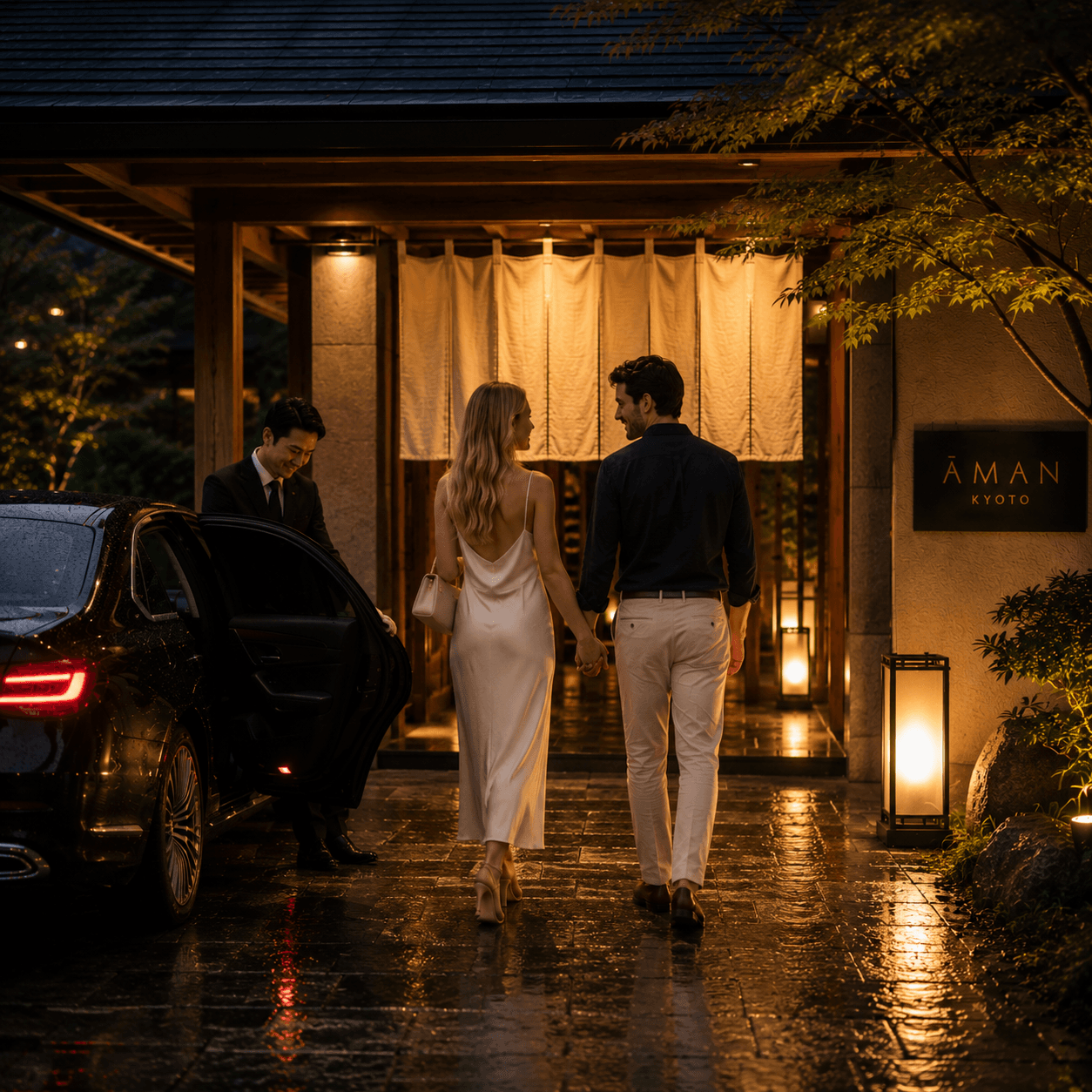 Rolls-Royce na entrada de um hotel de luxo