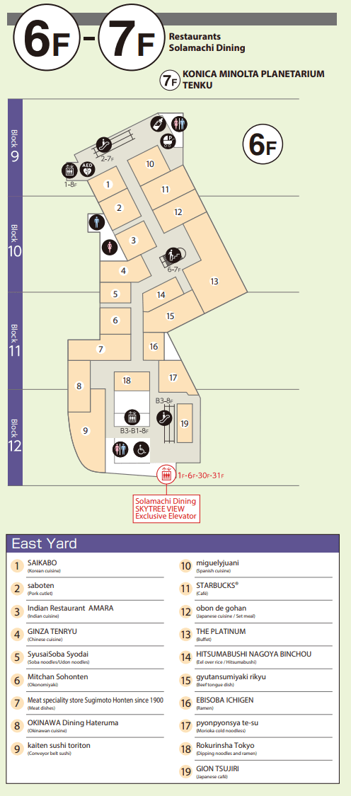 Mapa dos restaurantes do Tokyo Solamachi